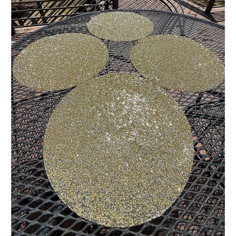 SPARKLES Placemats Gold ROUND 14.75" Diameter Rhinestone set of 4 Brand New
